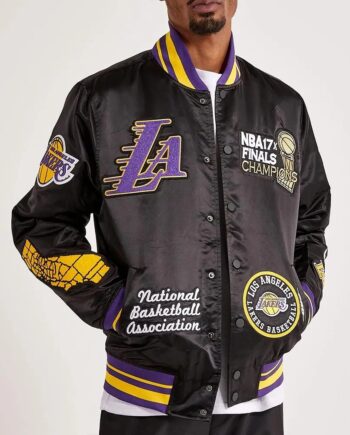 LA Lakers 17X Champions Black Varsity Satin Jacket - Modajacket