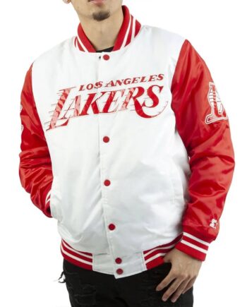 LA Lakers White and Red Satin Jacket - Modajacket