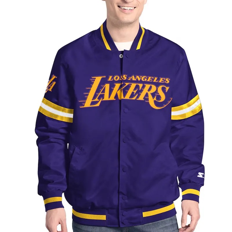 LA Lakers Scout Varsity Satin Jacket 1 LA Lakers Scout Varsity Satin Jacket - Modajacket
