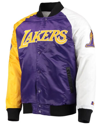 LA Lakers Tricolor Remix Varsity Satin Jacket - Modajacket