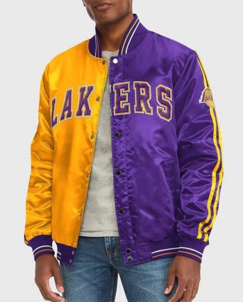 LA Lakers Purple and Yellow Varsity Satin Jacket - Modajacket