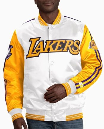 LA Lakers White Yellow Varsity Satin Jacket - Modajacket
