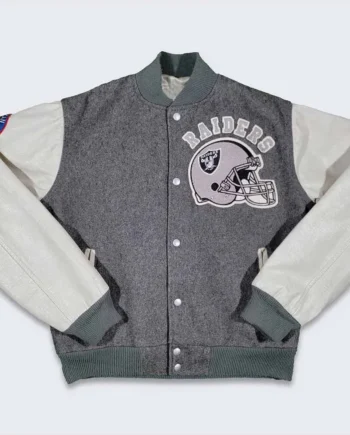 80s LA Raiders Varsity Gray and Cream Jacket - Modajacket