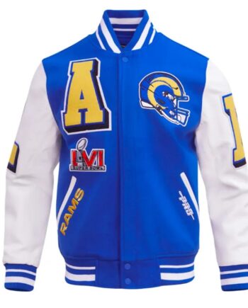 LA Rams Mashup Rib Varsity Wool Leather Varsity Jacket - Modajacket