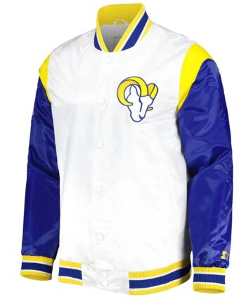 LA Rams Throwback White Varsity Satin Jacket - Modajacket