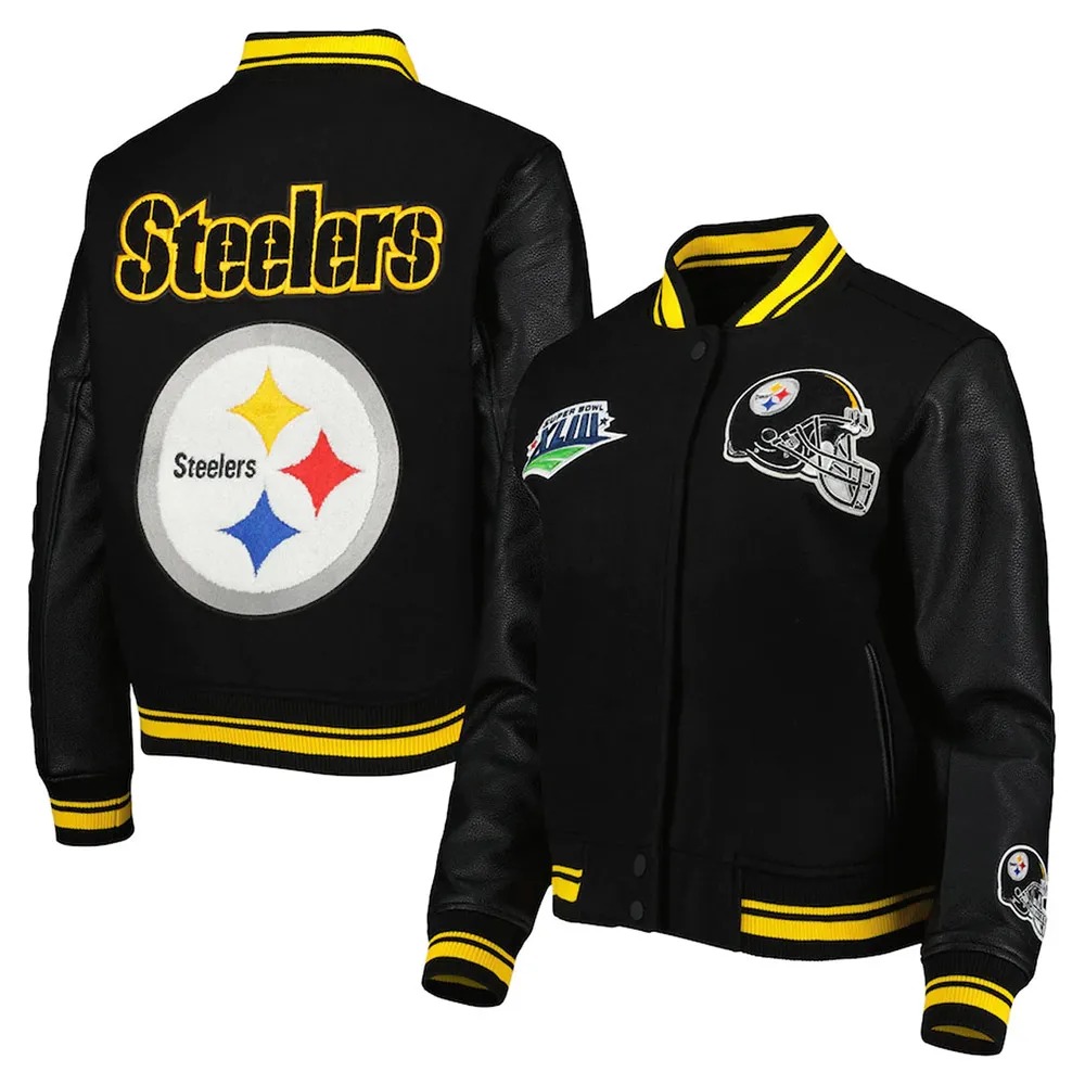 Mash Up Pittsburgh Steelers Black Varsity Jacket 3 Mash Up Pittsburgh Steelers Black Varsity Jacket