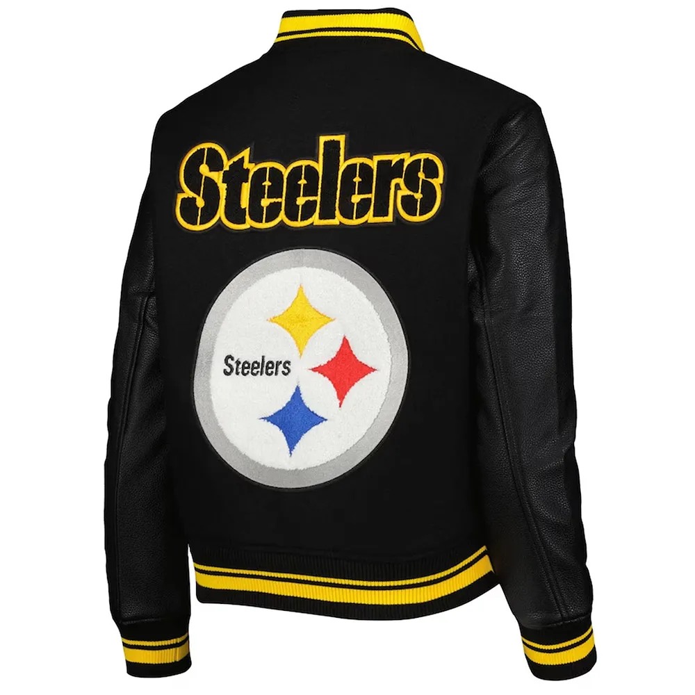 Mash Up Pittsburgh Steelers Black Varsity Jacket 2 Mash Up Pittsburgh Steelers Black Varsity Jacket