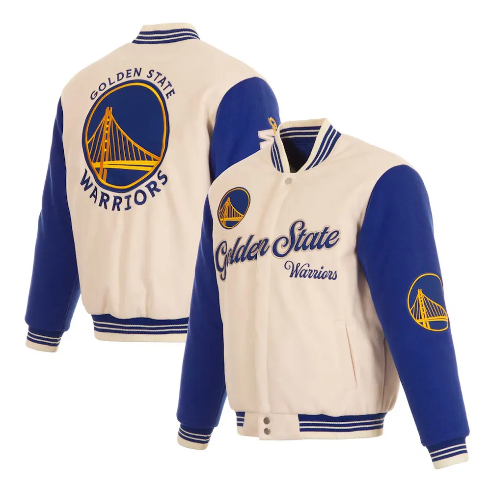 Golden State Warriors Cream and Blue Varsity Jacket 3 Golden State Warriors Cream and Blue Varsity Jacket
