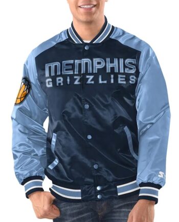 Navy/Light Blue Memphis Grizzlies Renegade Varsity Satin Jacket - Modajacket