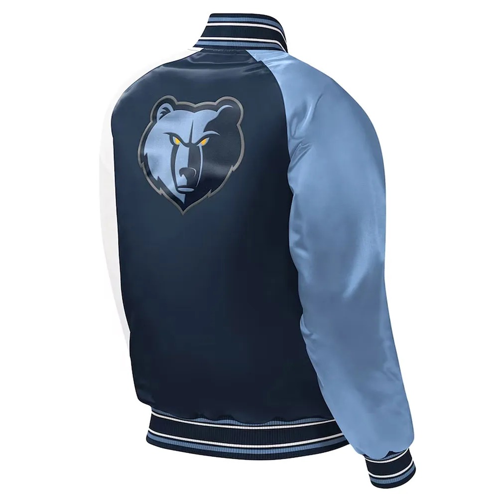Memphis Grizzlies Navy Youth Varsity Satin Jacket 2 Memphis Grizzlies Navy Youth Varsity Satin Jacket