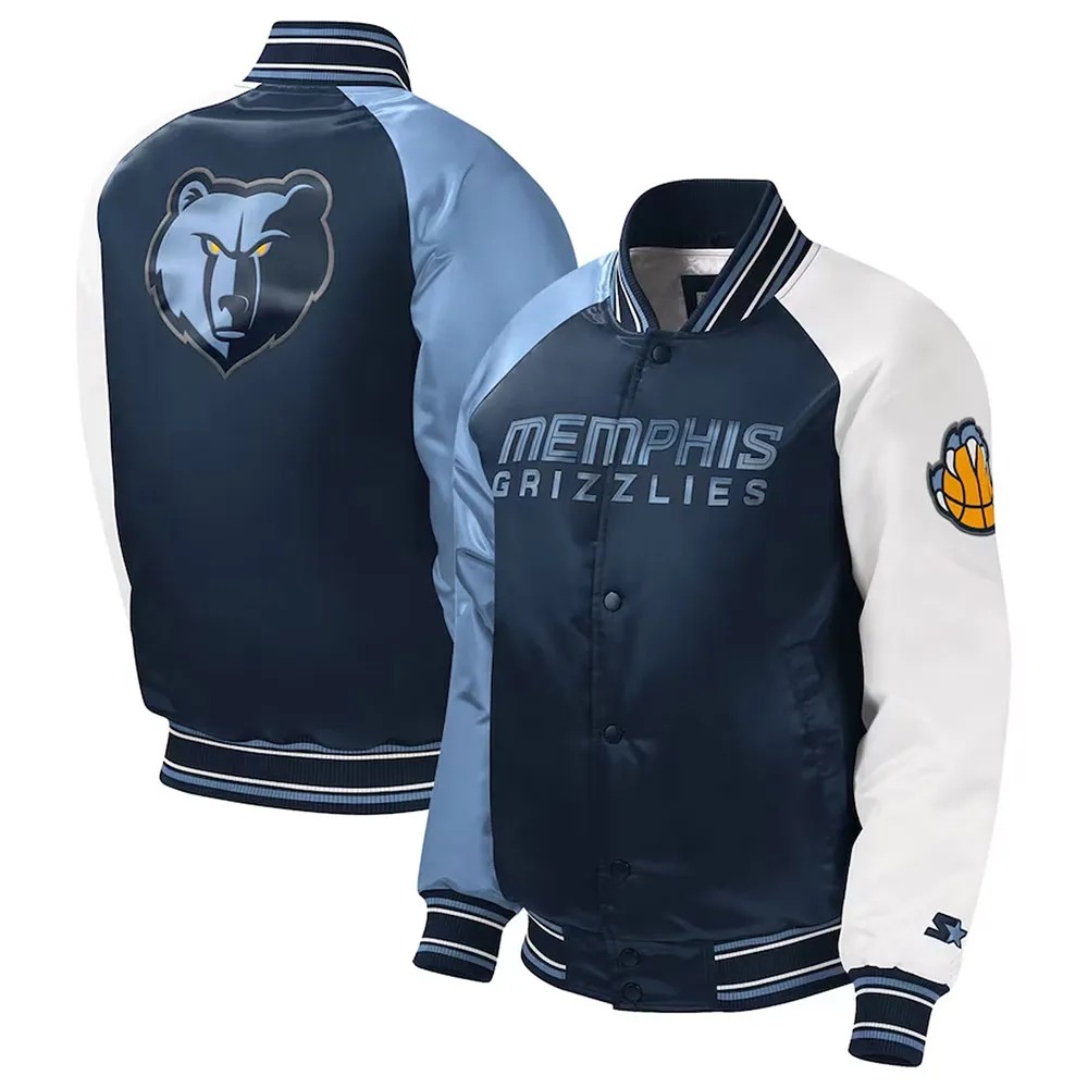 Memphis Grizzlies Navy Youth Varsity Satin Jacket 3 Memphis Grizzlies Navy Youth Varsity Satin Jacket