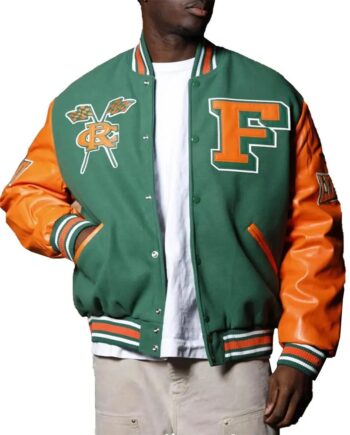 Mens Florida A&M University Green and Orange Varsity Jacket - Modajacket