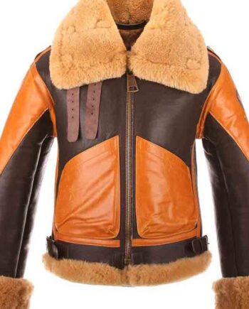Men Raf B3 Bomber Leather Shearling Jacket - Modajacket