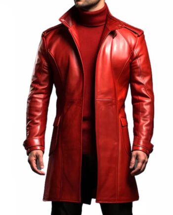 Men Designer Red Real Leather Coat - Modajacket