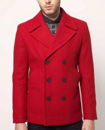 Men Red Wool Peacoat - Modajacket