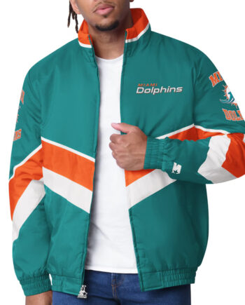 Miami Dolphins Captain Aqua Varsity Satin Jacket - Modajacket