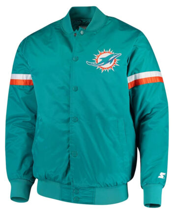 Miami Dolphins Champ Aqua Varsity Satin Jacket - Modajacket