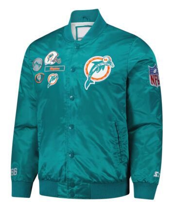 Miami Dolphins Exclusive Aqua Varsity Satin Jacket - Modajacket