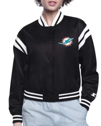 Miami Dolphins Printed Logo Varsity Satin Jacket - Modajacket