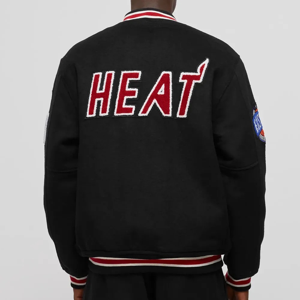 Miami Heat Hardwood Classics Black Varsity Wool Jacket 3 Miami Heat Hardwood Classics Black Varsity Wool Jacket