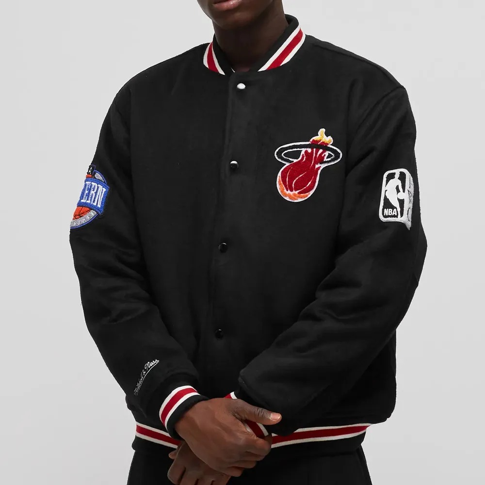 Miami Heat Hardwood Classics Black Varsity Wool Jacket 2 Miami Heat Hardwood Classics Black Varsity Wool Jacket