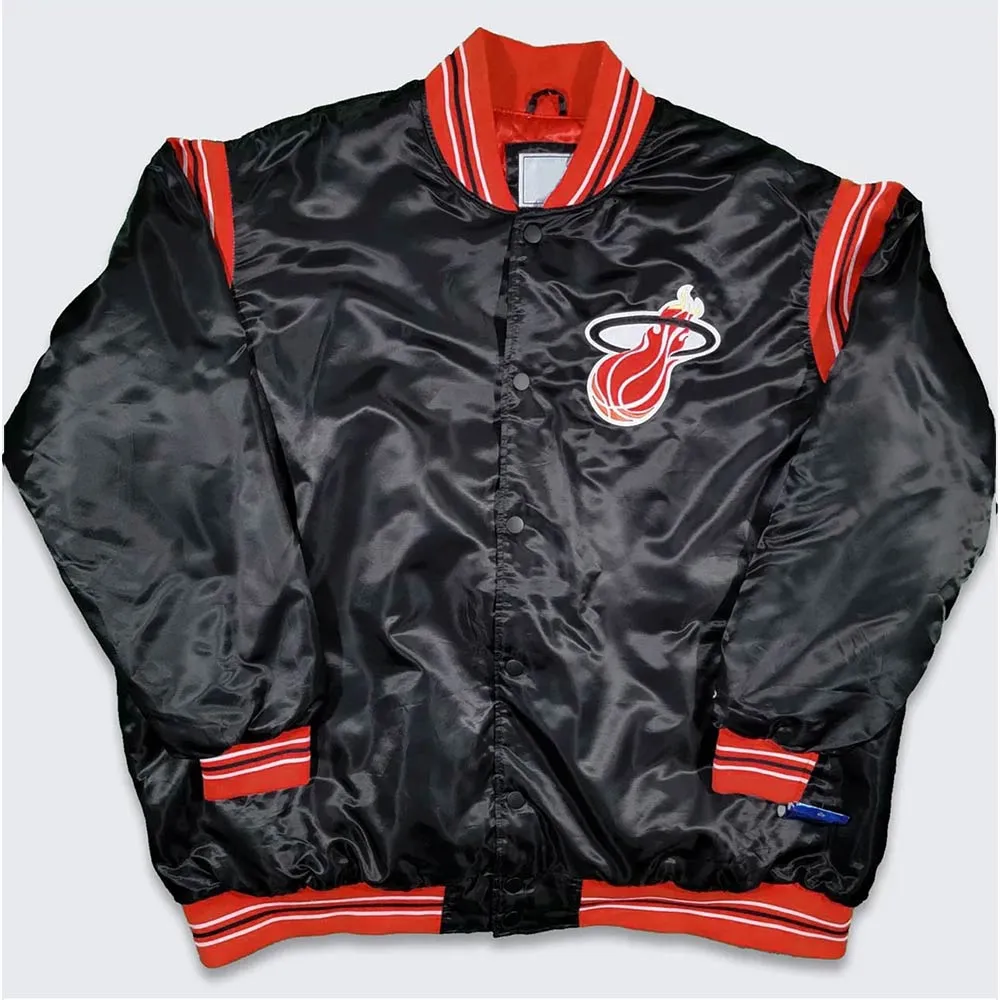 Miami Heat Teddy Black Varsity Satin Jacket 1 Miami Heat Teddy Black Varsity Satin Jacket - Modajacket