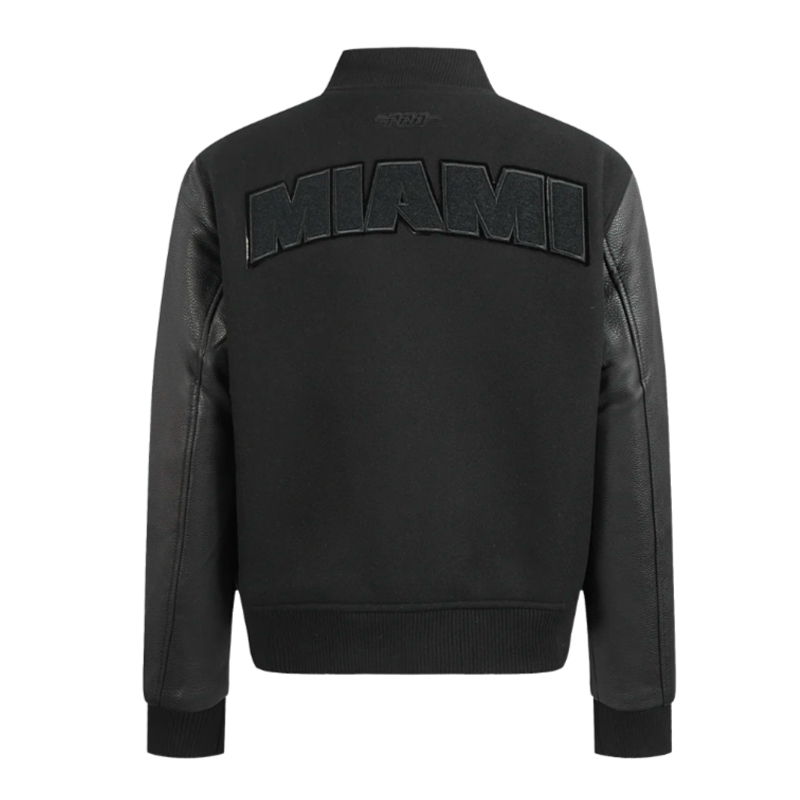 Miami Heat Triple Black Varsity Wool/Leather Jacket 2 Miami Heat Triple Black Varsity Wool/Leather Jacket