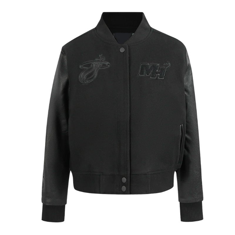 Miami Heat Triple Black Varsity Wool/Leather Jacket 1 Miami Heat Triple Black Varsity Wool/Leather Jacket - Modajacket