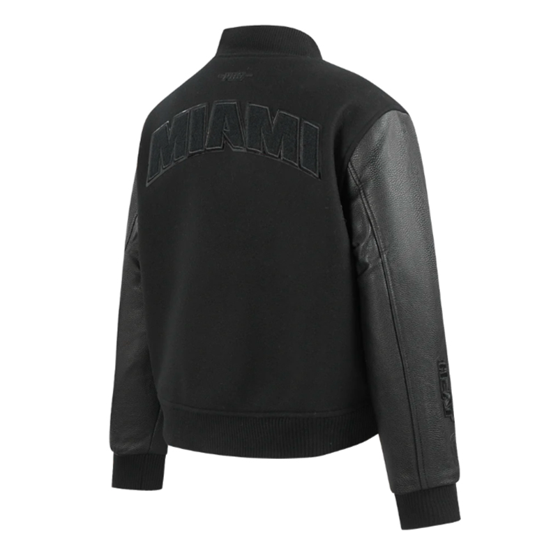 Miami Heat Triple Black Varsity Wool/Leather Jacket 4 Miami Heat Triple Black Varsity Wool/Leather Jacket