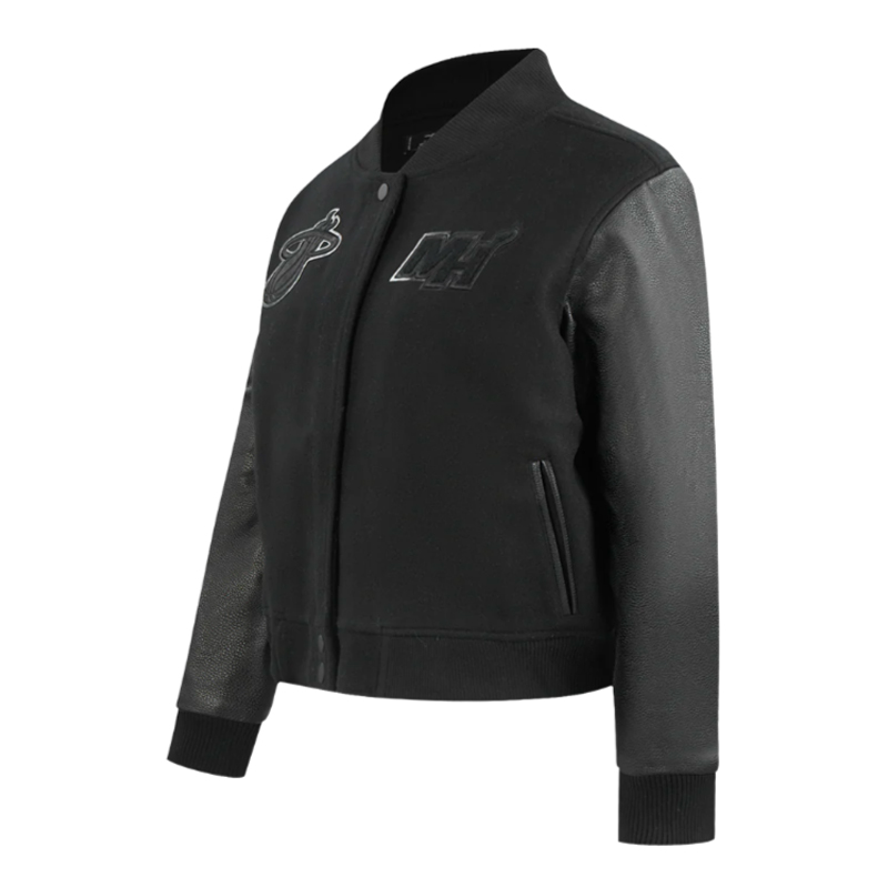 Miami Heat Triple Black Varsity Wool/Leather Jacket 3 Miami Heat Triple Black Varsity Wool/Leather Jacket