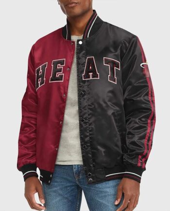 Varsity Miami Heat Red and Black Satin Jacket - Modajacket