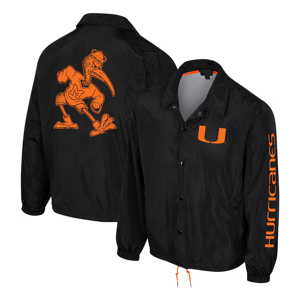 Miami Hurricanes Black Coaches Jacket 3 Miami Hurricanes Black Coaches Jacket