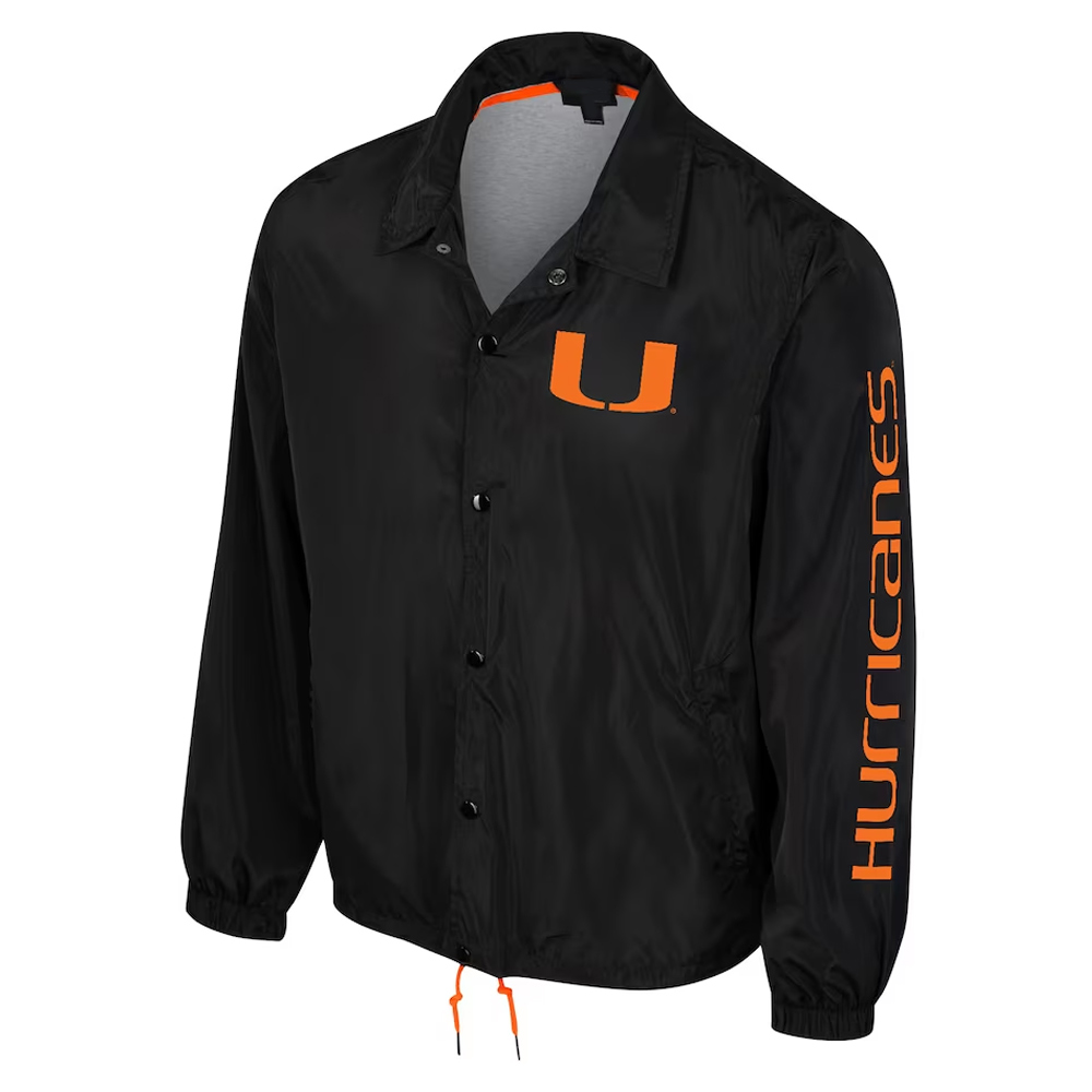Miami Hurricanes Black Coaches Jacket 1 Miami Hurricanes Black Coaches Jacket - Modajacket
