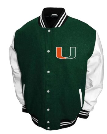 Miami Hurricanes Graduate Green and White Varsity Jacket - Modajacket