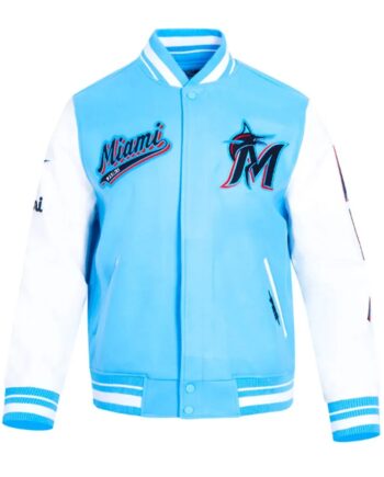 Script Tail Miami Marlins Classic Rib Varsity Jacket - Modajacket