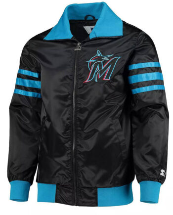 Miami Marlins The Captain II Black Varsity Satin Jacket - Modajacket