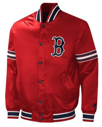 Starter Midfield Boston Red Sox Full-Snap Red Satin Varsity Jacket - Modajacket