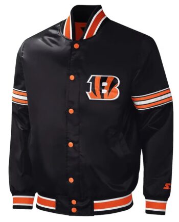 Cincinnati Bengals Midfield Black Varsity Satin Jacket - Modajacket