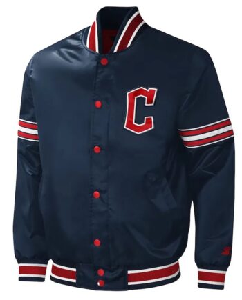 Cleveland Guardians Midfield Navy Varsity Satin Jacket - Modajacket