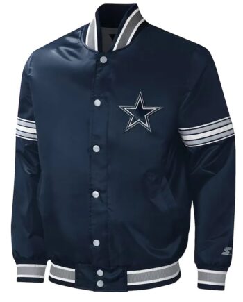 Starter Midfield Dallas Cowboys Navy Varsity Satin Jacket - Modajacket