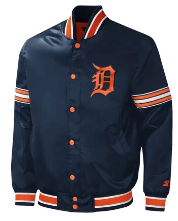 Detroit Tigers Midfield Varsity Navy Satin Jacket - Modajacket