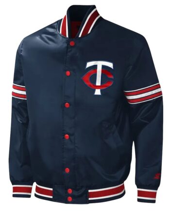 Minnesota Twins Midfield Varsity Navy Blue Satin Jacket - Modajacket