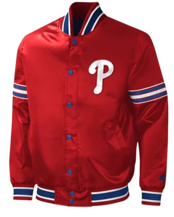 Philadelphia Phillies Midfield Red Varsity Satin Jacket - Modajacket