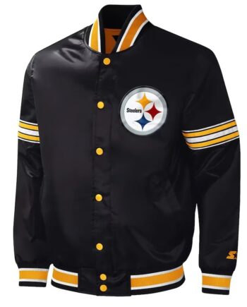 Pittsburgh Steelers Midfield Varsity Black Satin Jacket - Modajacket