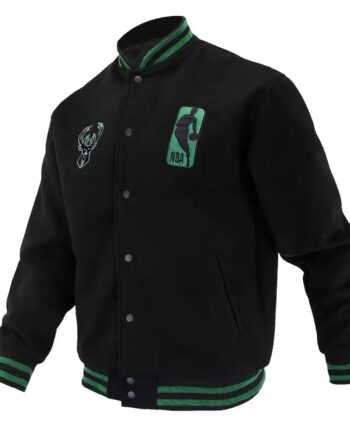 Milwaukee Bucks Logoman Shadow Black Varsity Jacket - Modajacket