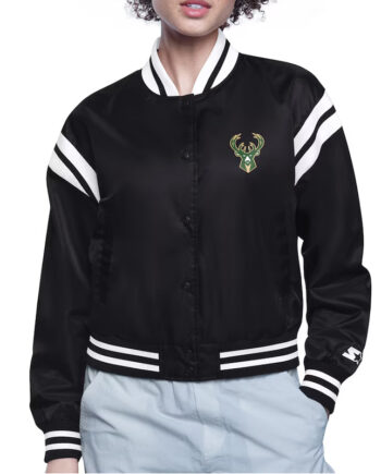 Milwaukee Bucks Printed Logo Varsity Satin Jacket - Modajacket