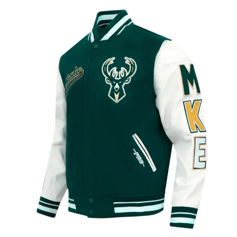 Milwaukee Bucks Script Tail Classic Rib Varsity Jacket 2 Milwaukee Bucks Script Tail Classic Rib Varsity Jacket