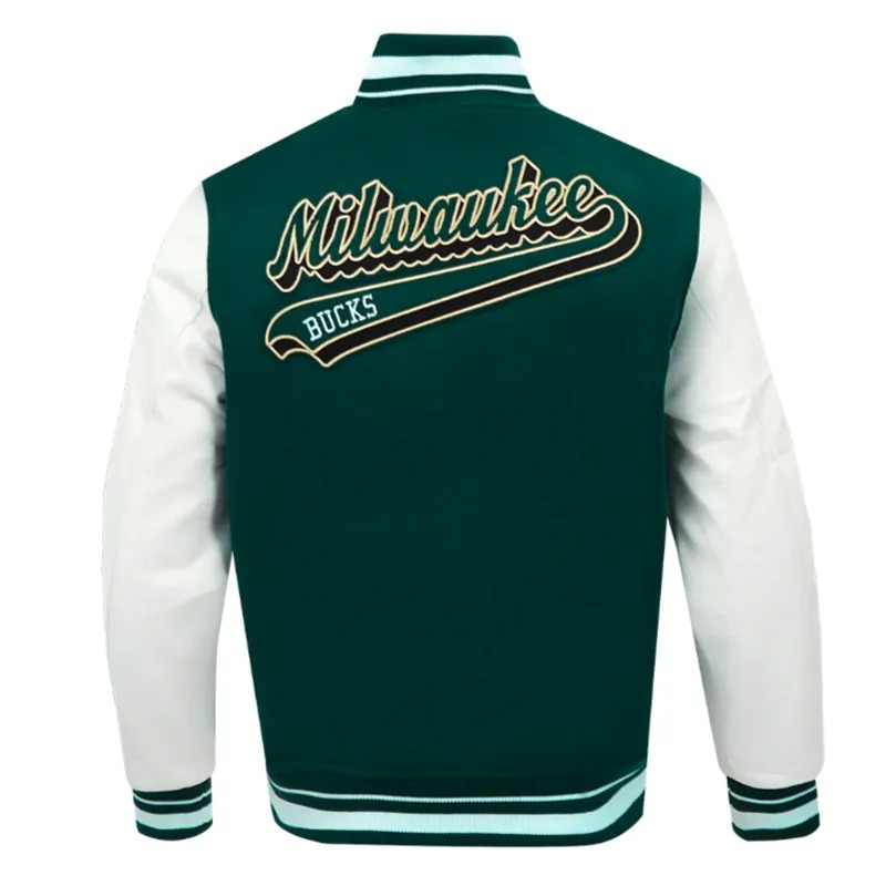 Milwaukee Bucks Script Tail Classic Rib Varsity Jacket 4 Milwaukee Bucks Script Tail Classic Rib Varsity Jacket