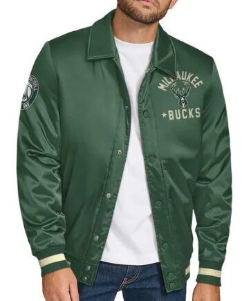 Milwaukee Bucks Stitch Applique Hunter Green Satin Jacket - Modajacket