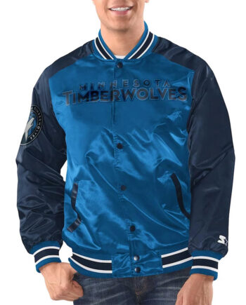 Blue/Navy Minnesota Timberwolves Renegade Varsity Satin Jacket - Modajacket